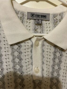 Stacy Adams Open-Knit Cream Polo Sz XLT